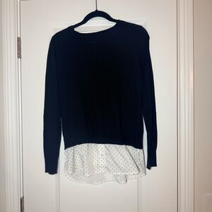 Black Sweater with Shirt-like Polka Dot Hem with Buttons